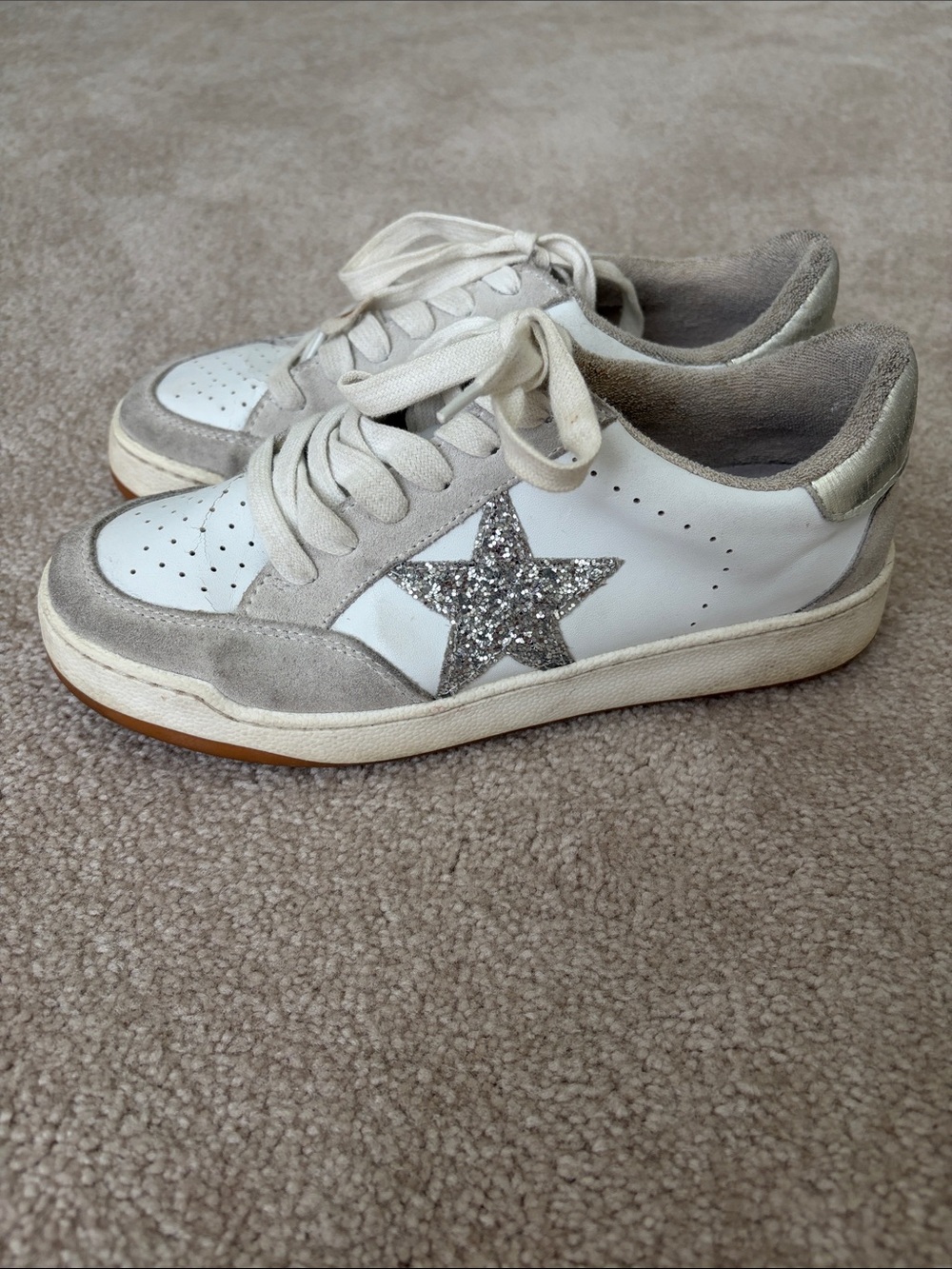 Steve Madden White Sneakers with Silver Glitter Star